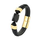 Pulseira Elegante Onix em Couro e Aço Inoxidável